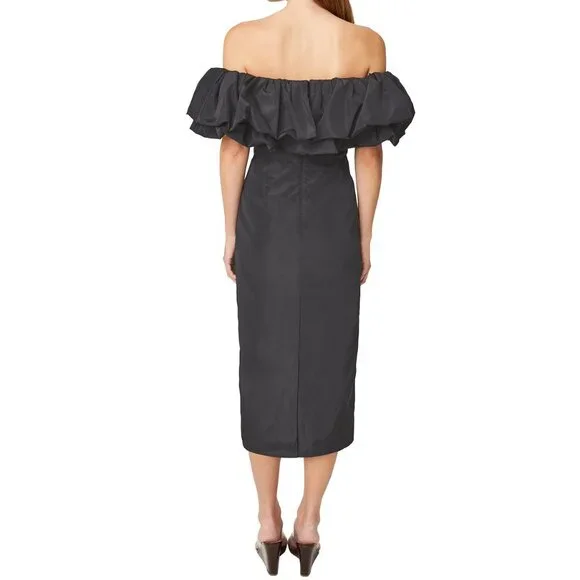 NEW $595 RHODE VIOLA OFF THE SHOULDER BLACK MIDI DRESS SIZE 6 - Picture 2 of 13